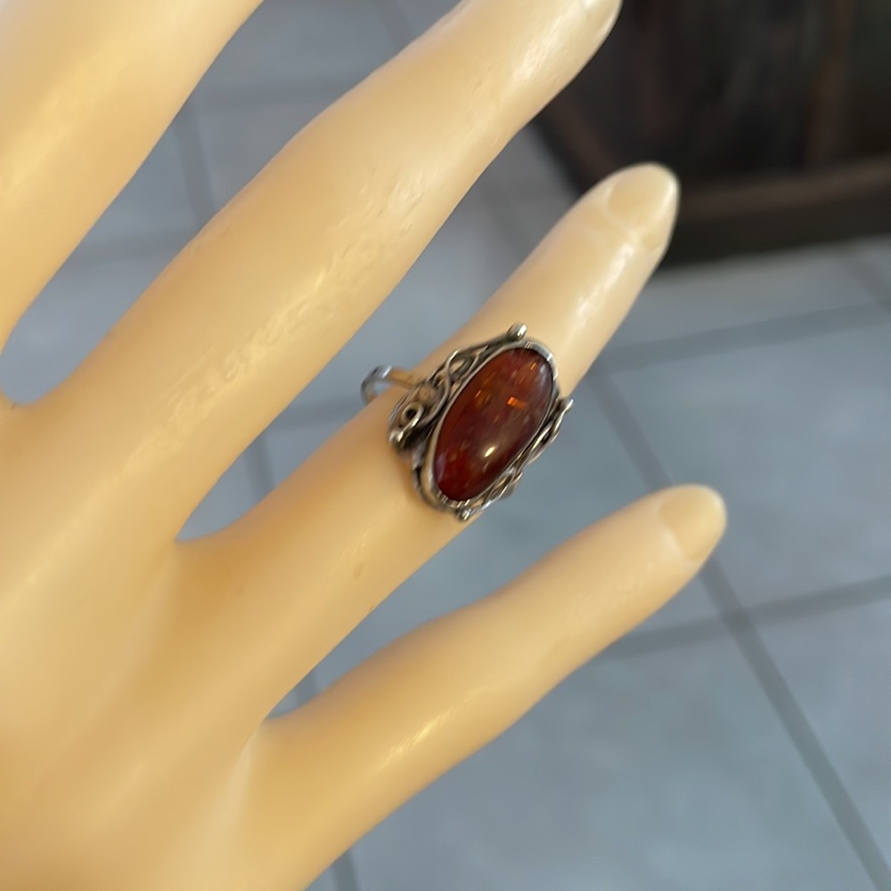 Vintage Art Nouveau Baltic Sterling Amber ring